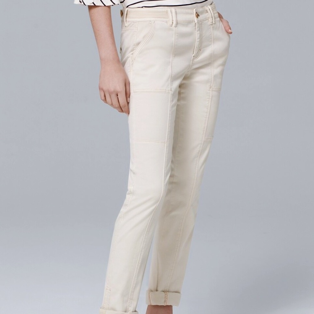 White House Black Market Straight Cropped Pants in Light Khaki, Sz 8 Regular